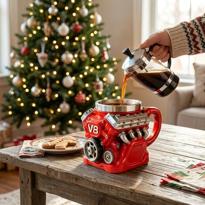 Retro motorcycle coffee mug with double-wall insulation