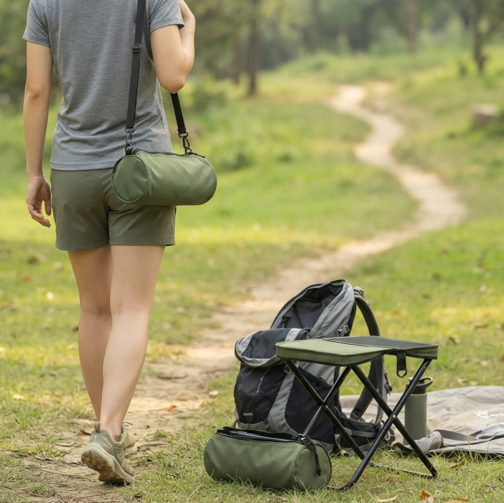 Foldable camping stool - Lightweight carbon steel tripod seat