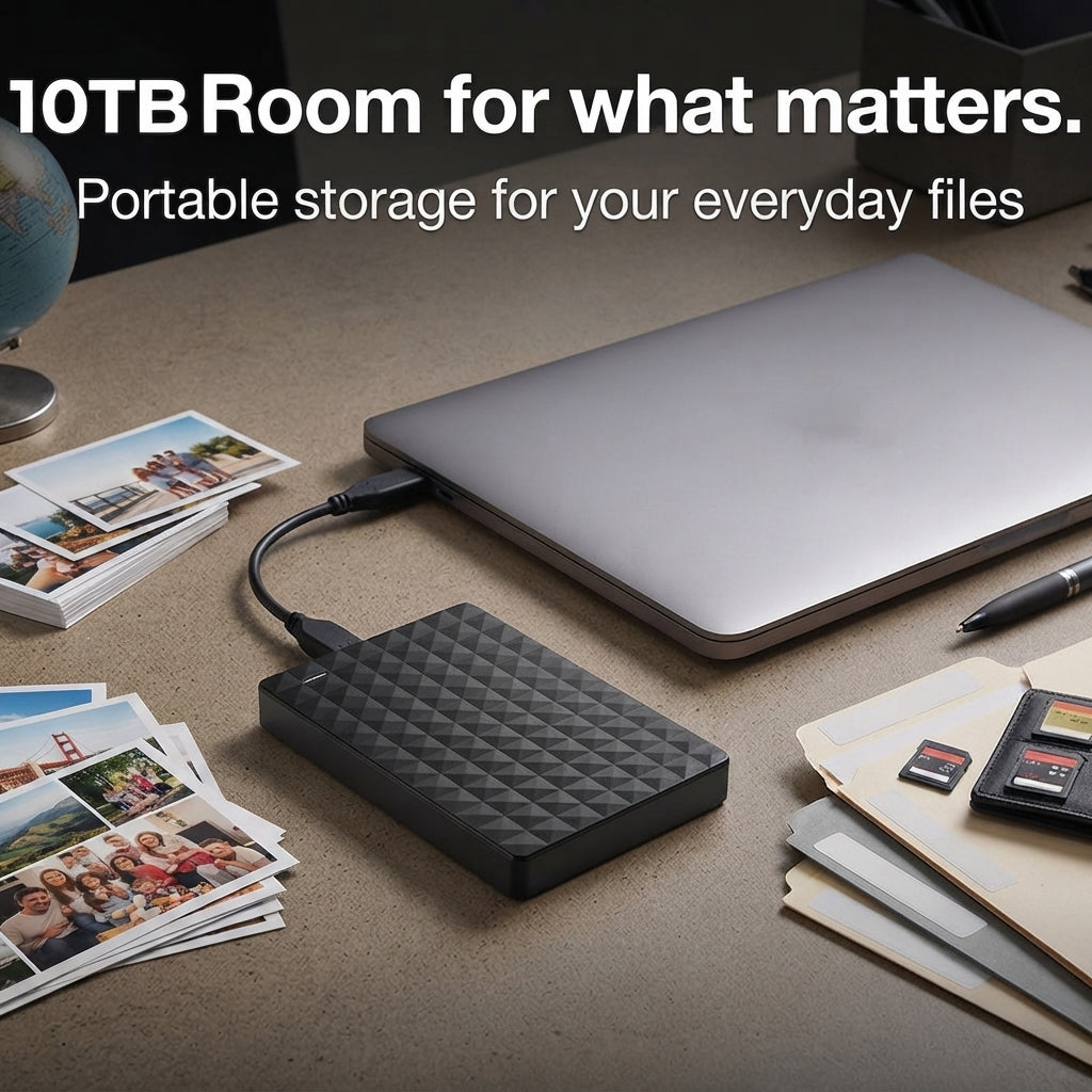 10TB portable external hard drive - USB 3.0, slim and universal
