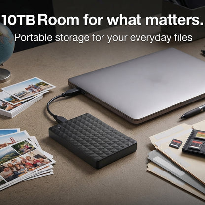 10TB portable external hard drive - USB 3.0, slim and universal