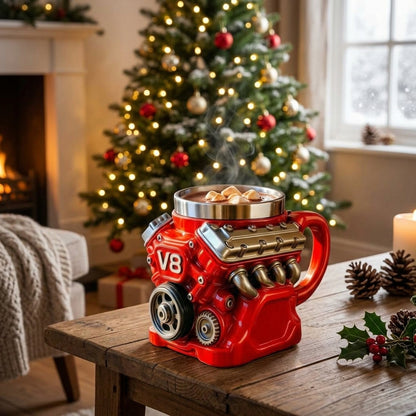 Retro motorcycle coffee mug with double-wall insulation
