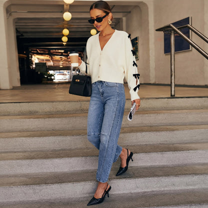 Women's bow sleeve cardigan - Relaxed fit for effortless everyday layering