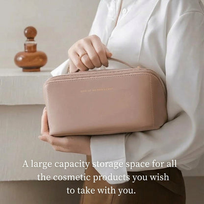 Large capacity travel cosmetics bag with easy-access opening