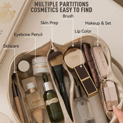 Large capacity travel cosmetics bag with easy-access opening