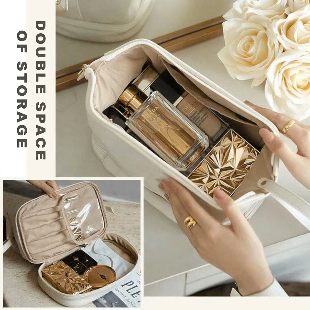 Large capacity travel cosmetics bag with easy-access opening