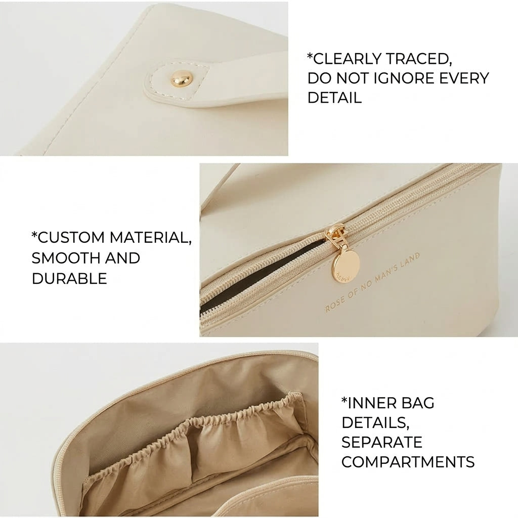 Large capacity travel cosmetics bag with easy-access opening