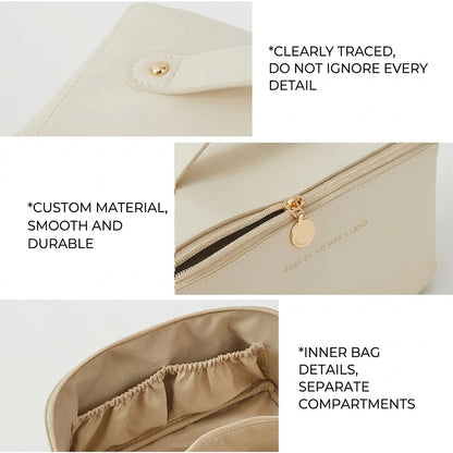 Large capacity travel cosmetics bag with easy-access opening