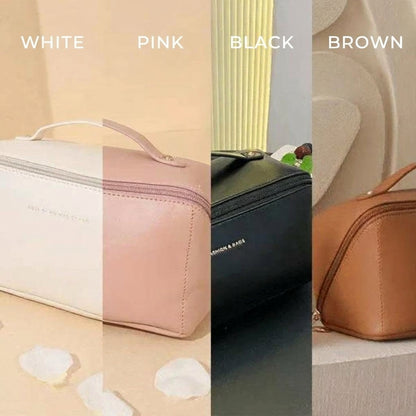 Large capacity travel cosmetics bag with easy-access opening