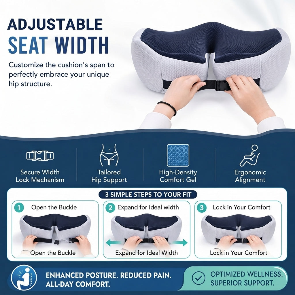 Ergonomic memory foam seat cushion - Tailbone, hip & back support