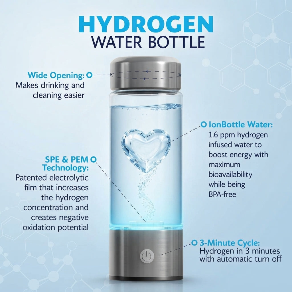 Hydrogen water bottle with portable wellness and easy hydration