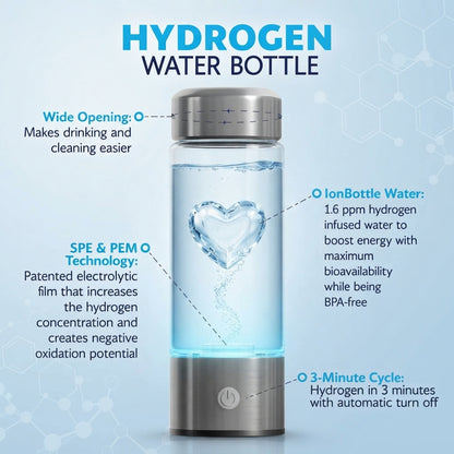 Hydrogen water bottle with portable wellness and easy hydration