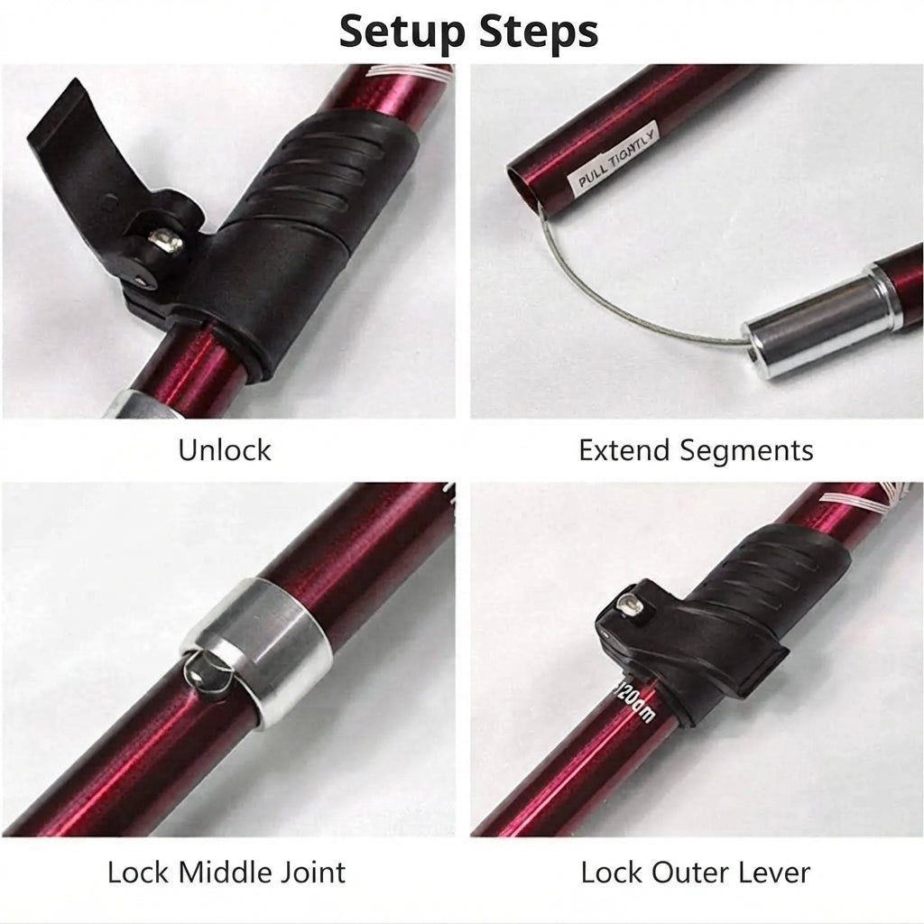 Folding trekking pole - Adjustable carbon steel hiking support