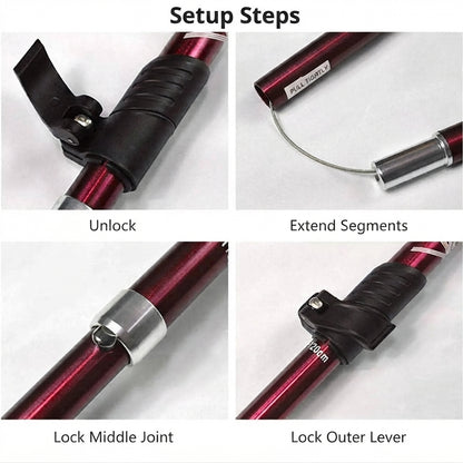 Folding trekking pole - Adjustable carbon steel hiking support