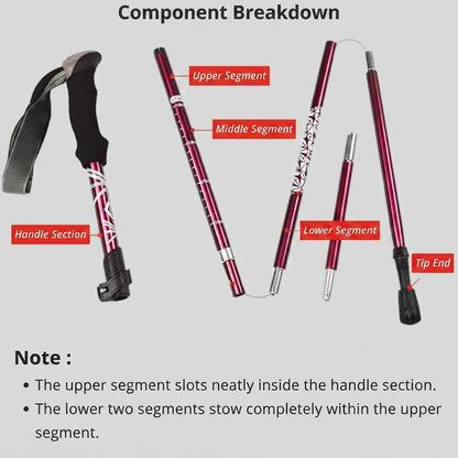 Folding trekking pole - Adjustable carbon steel hiking support