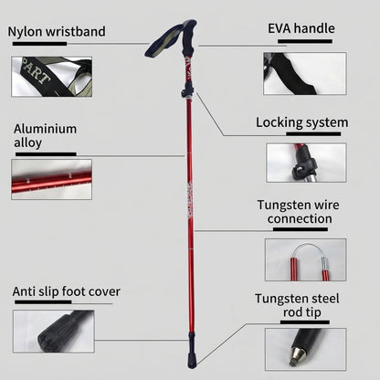 Folding trekking pole - Adjustable carbon steel hiking support