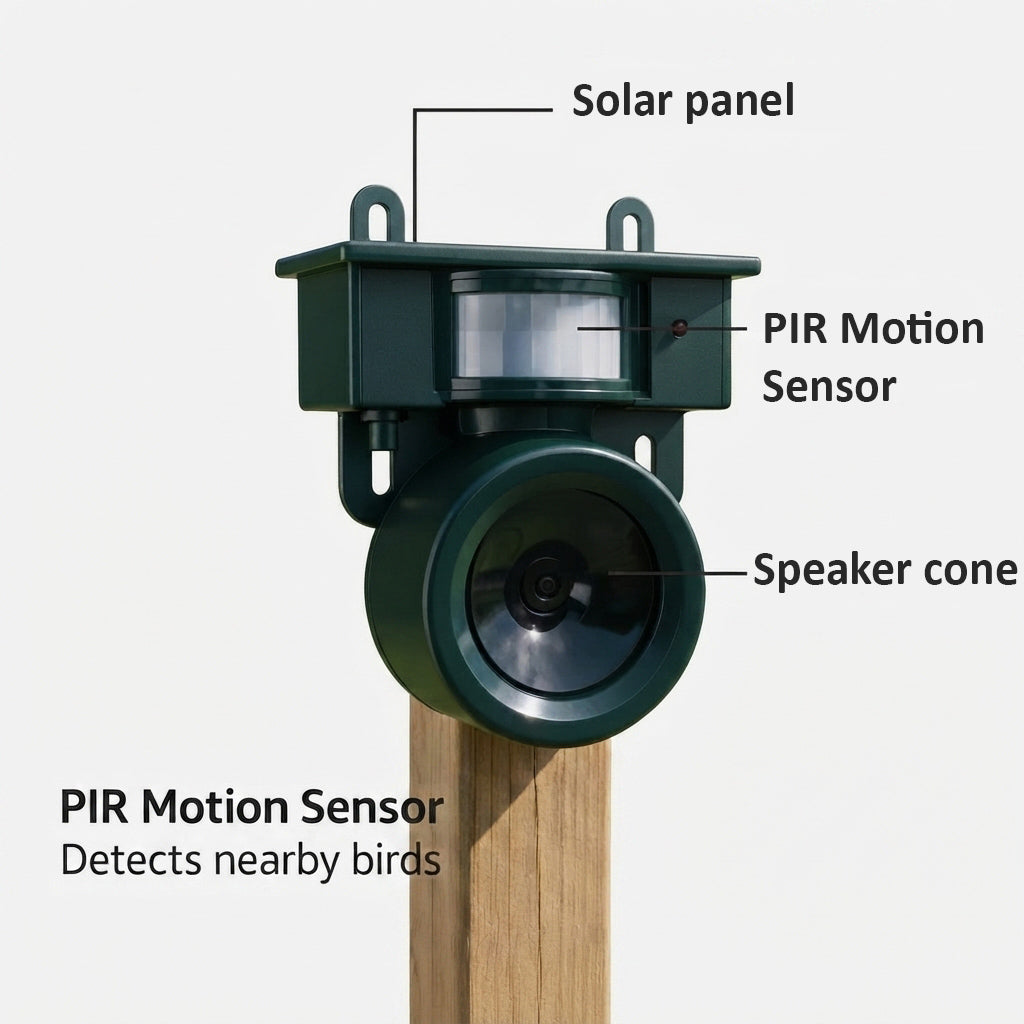 Motion sensor bird repeller - Solar powered ultrasonic deterrent