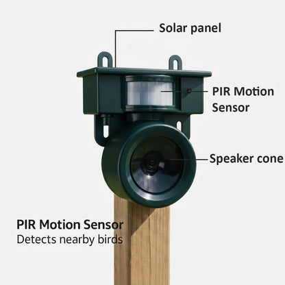 Motion sensor bird repeller - Solar powered ultrasonic deterrent