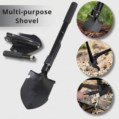 Folding shovel with pickaxe - Compact steel camping tool for outdoors