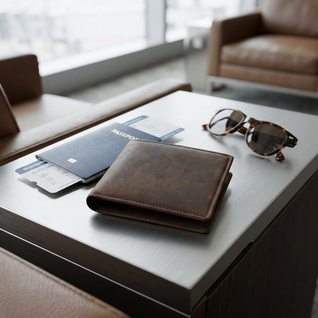 Men's genuine leather wallet - RFID blocking, slim bifold design