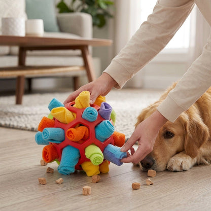 Interactive dog snuffle ball with treat compartment