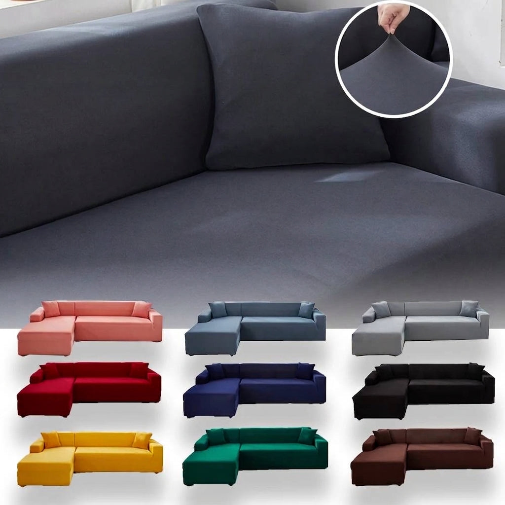 Stretch sofa cover in polyester with water-repellent protection