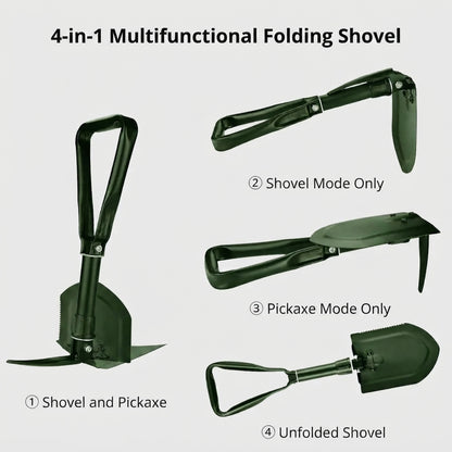 4-in-1 folding shovel - Steel camping spade with compact design