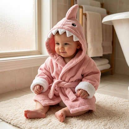Baby animal bathrobe with absorbent hood and playful design