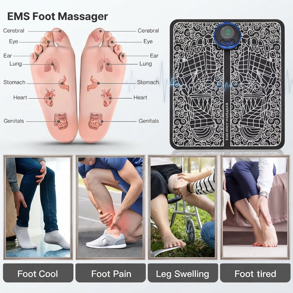 EMS foot massage mat - 6 modes, 9 intensity levels, foldable design