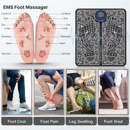 EMS foot massage mat - 6 modes, 9 intensity levels, foldable design