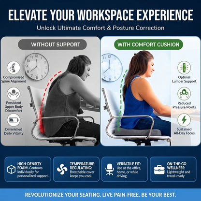Ergonomic memory foam seat cushion - Tailbone, hip & back support