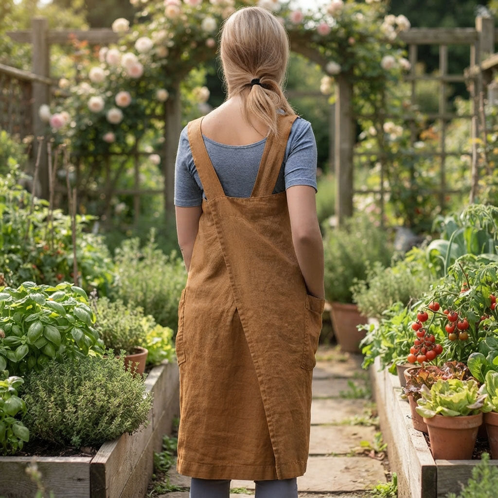 Women's apron dress - Adjustable fit, cross-back design and pockets