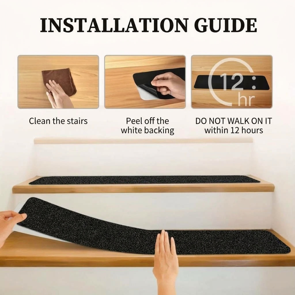 Non-slip stair strips for steps, ramps and terraces