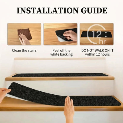Non-slip stair strips for steps, ramps and terraces