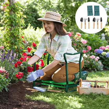 2-in-1 garden kneeler seat - Cushioned support with tool pockets