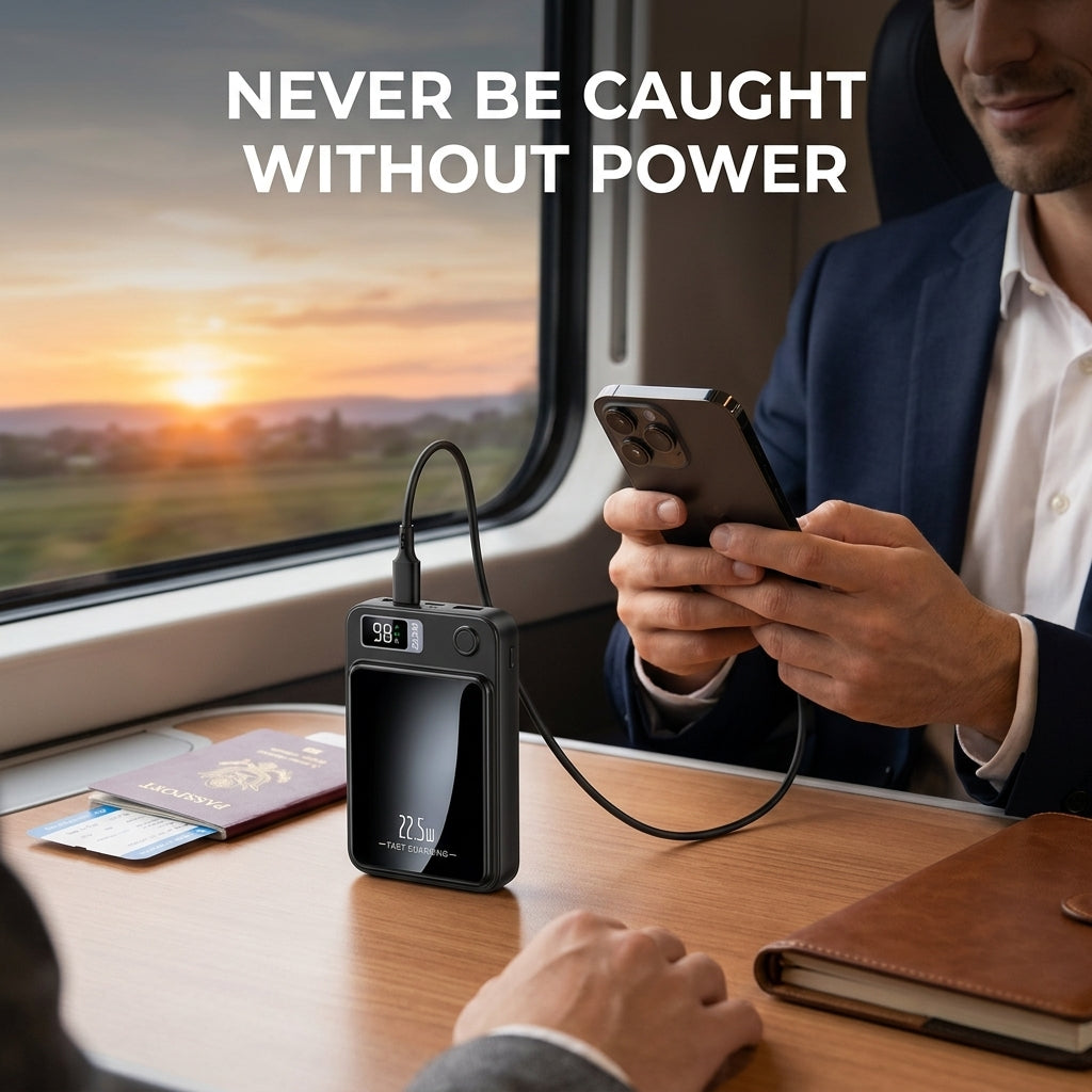 Portable 10000mAh power bank with 22.5W charging and LED display - Slim wireless design