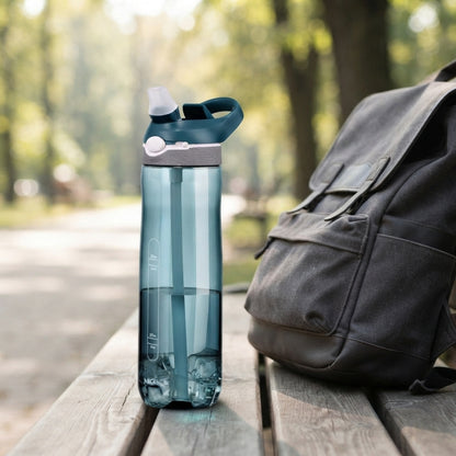 Hiking water bottle with ergonomic design and screw cap