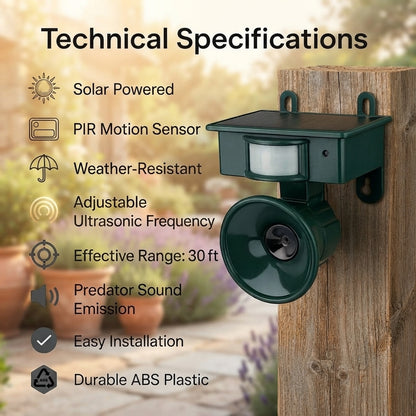 Motion sensor bird repeller - Solar powered ultrasonic deterrent