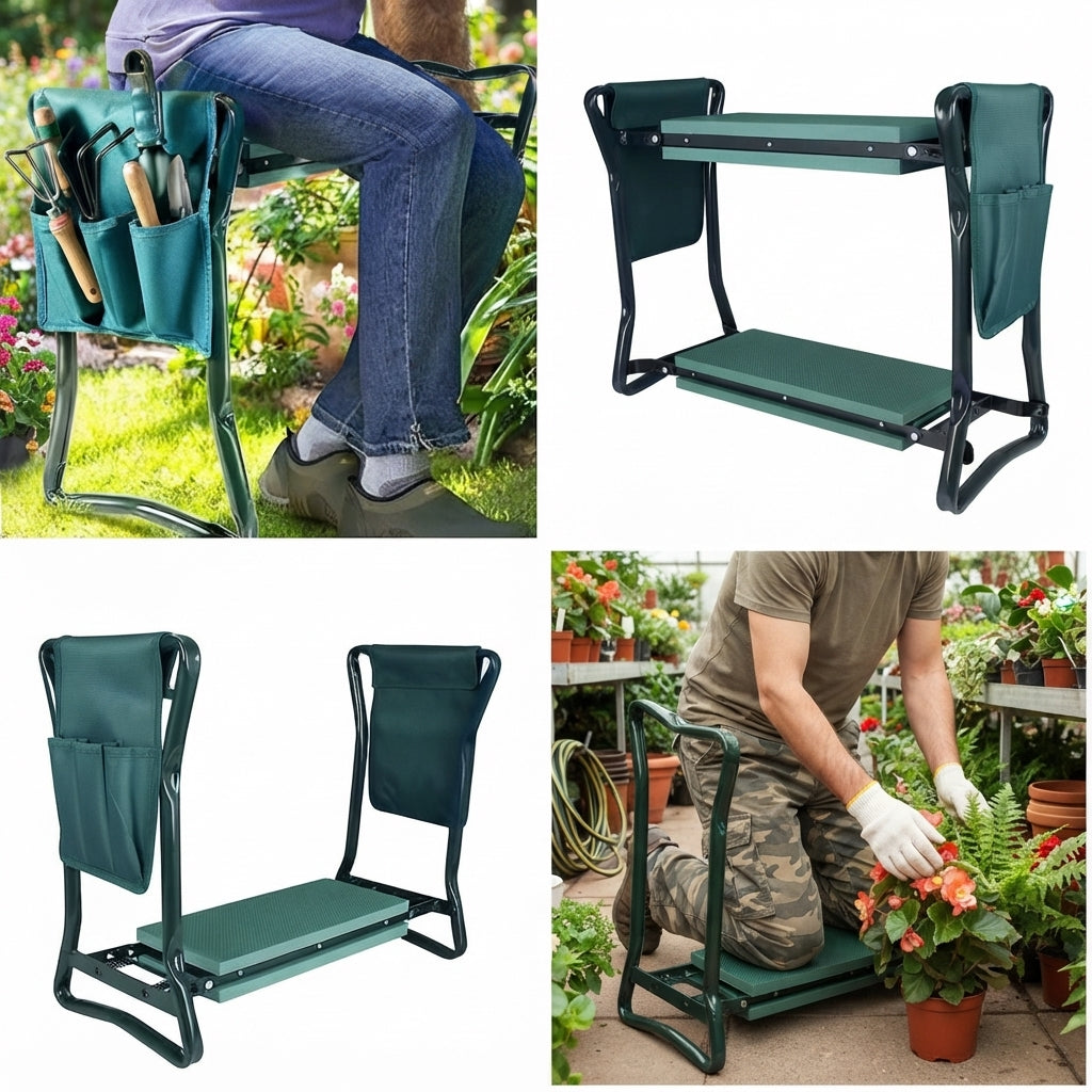 2-in-1 garden kneeler seat - Cushioned support with tool pockets