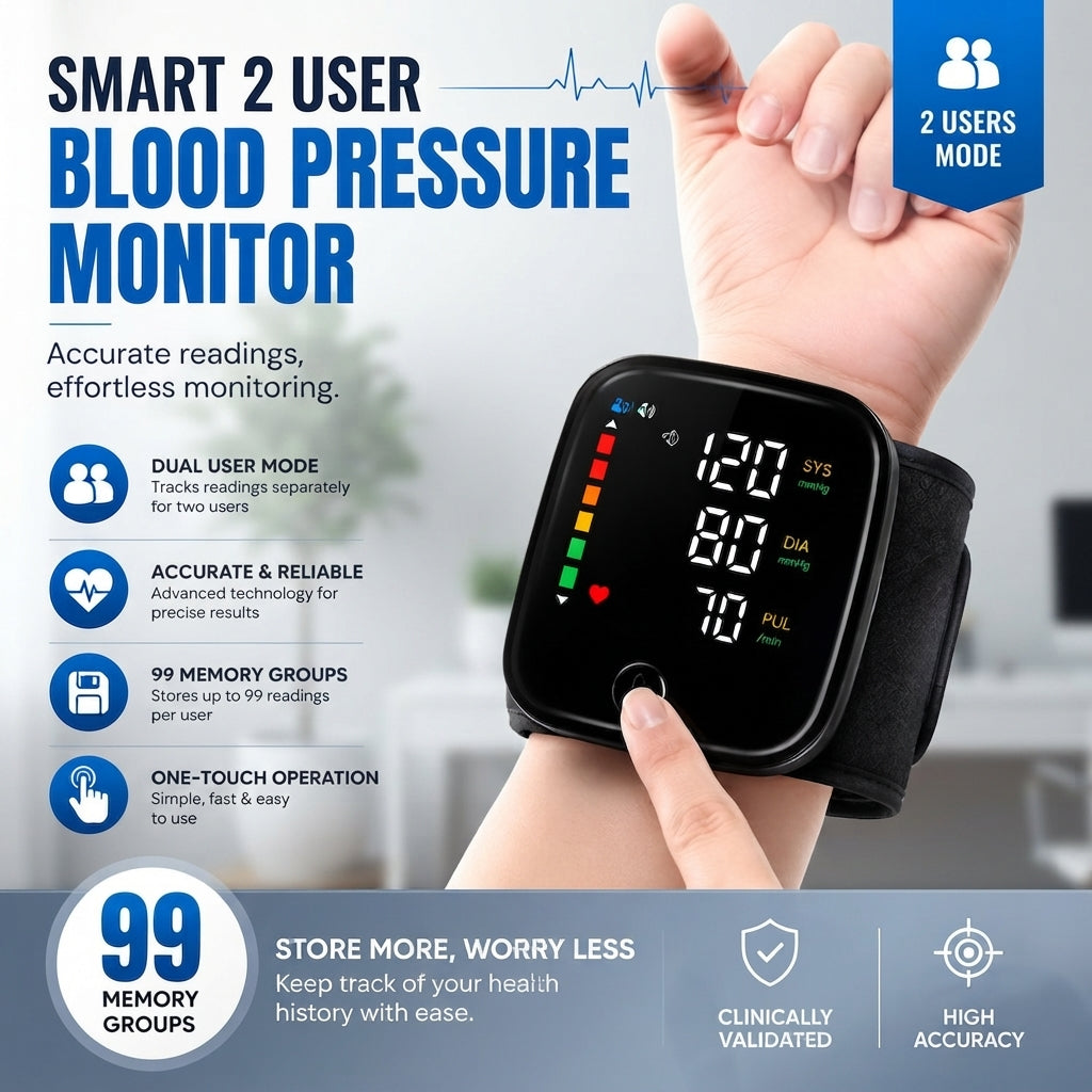 Portable wrist blood pressure monitor - Easy digital health tracking
