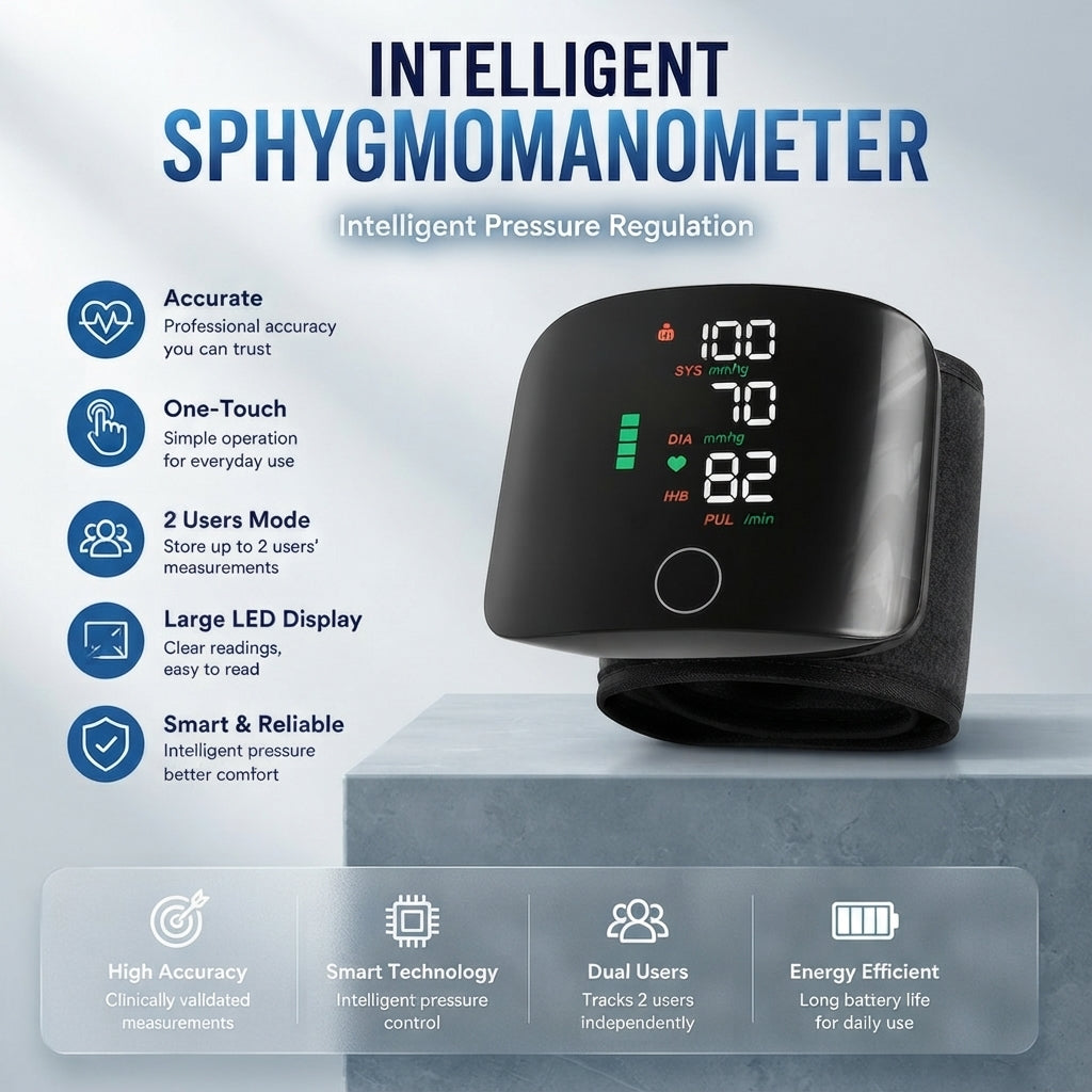 Portable wrist blood pressure monitor - Easy digital health tracking