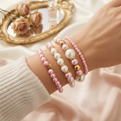Women's faux pearl heart bracelet set | 4-piece elegant beaded jewellery