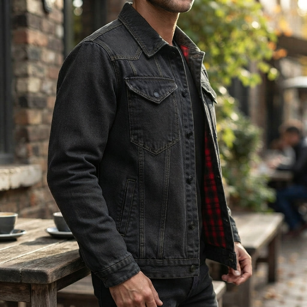 Men's denim jacket - Flannel lined, button front and chest pockets