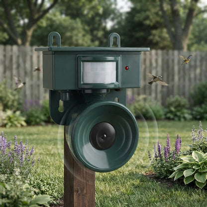 Motion sensor bird repeller - Solar powered ultrasonic deterrent
