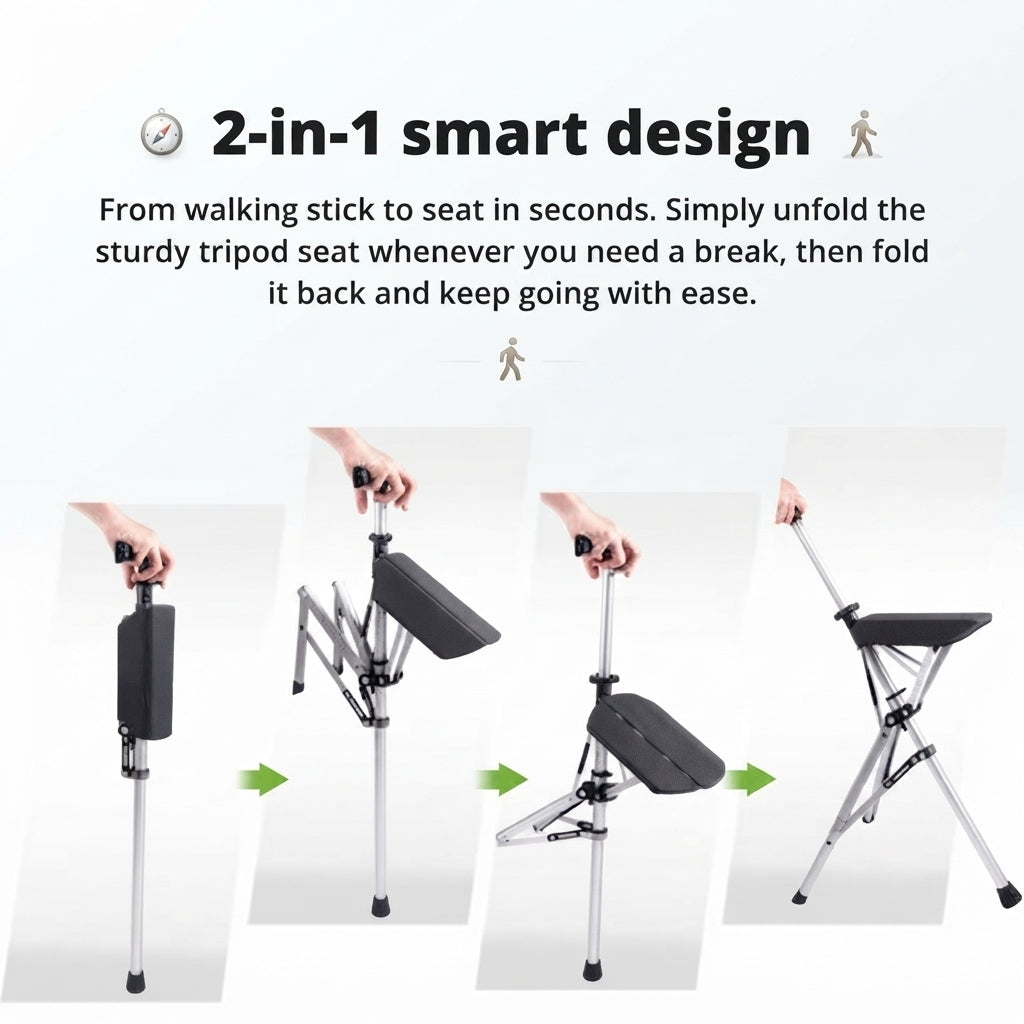 Folding walking cane seat - Portable support for outdoor comfort