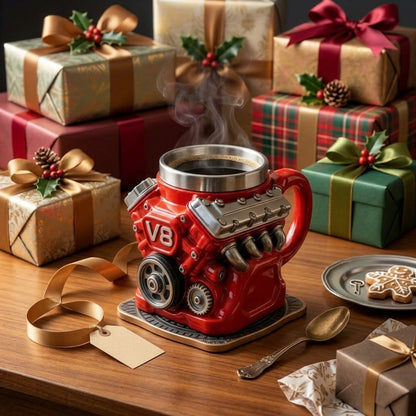 Retro motorcycle coffee mug with double-wall insulation