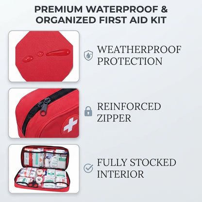 184-piece camping first aid kit - Waterproof travel emergency bag