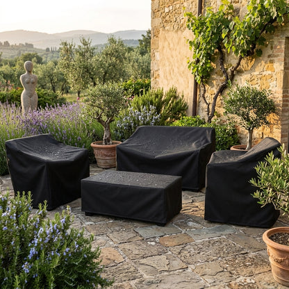 Outdoor furniture cover in waterproof polyester for rain and sun