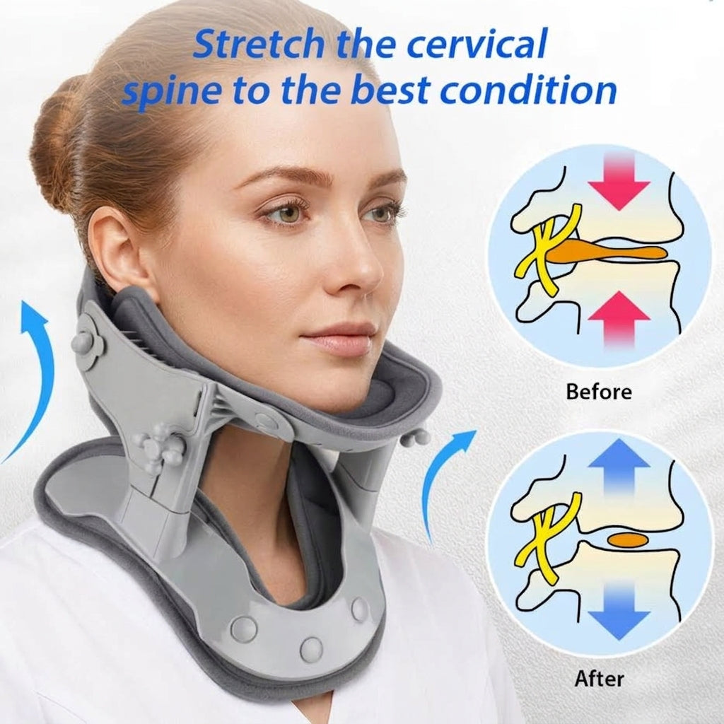 Neck traction device with heat for adjustable cervical support
