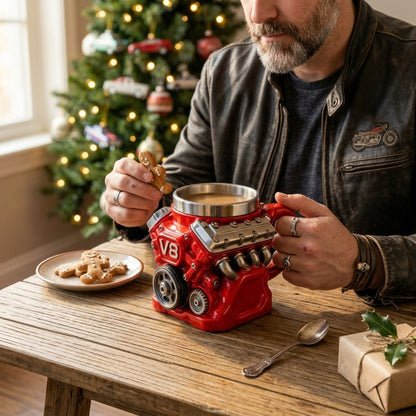 Retro motorcycle coffee mug with double-wall insulation