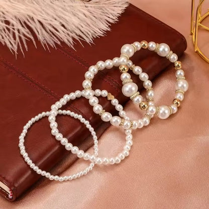 Women's faux pearl heart bracelet set | 4-piece elegant beaded jewellery